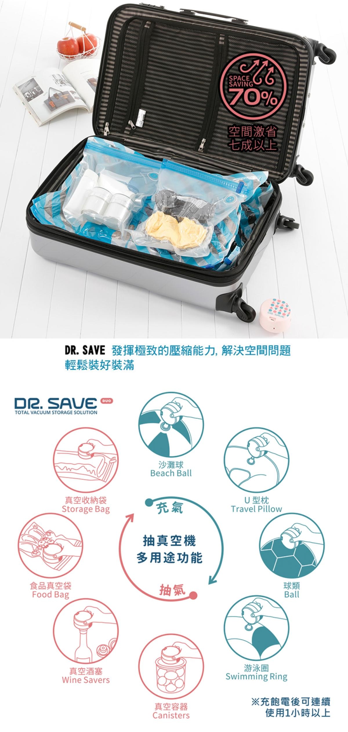 Dr. Save DUO 鋰電池抽氣＆充氣兩用抽真空機套裝